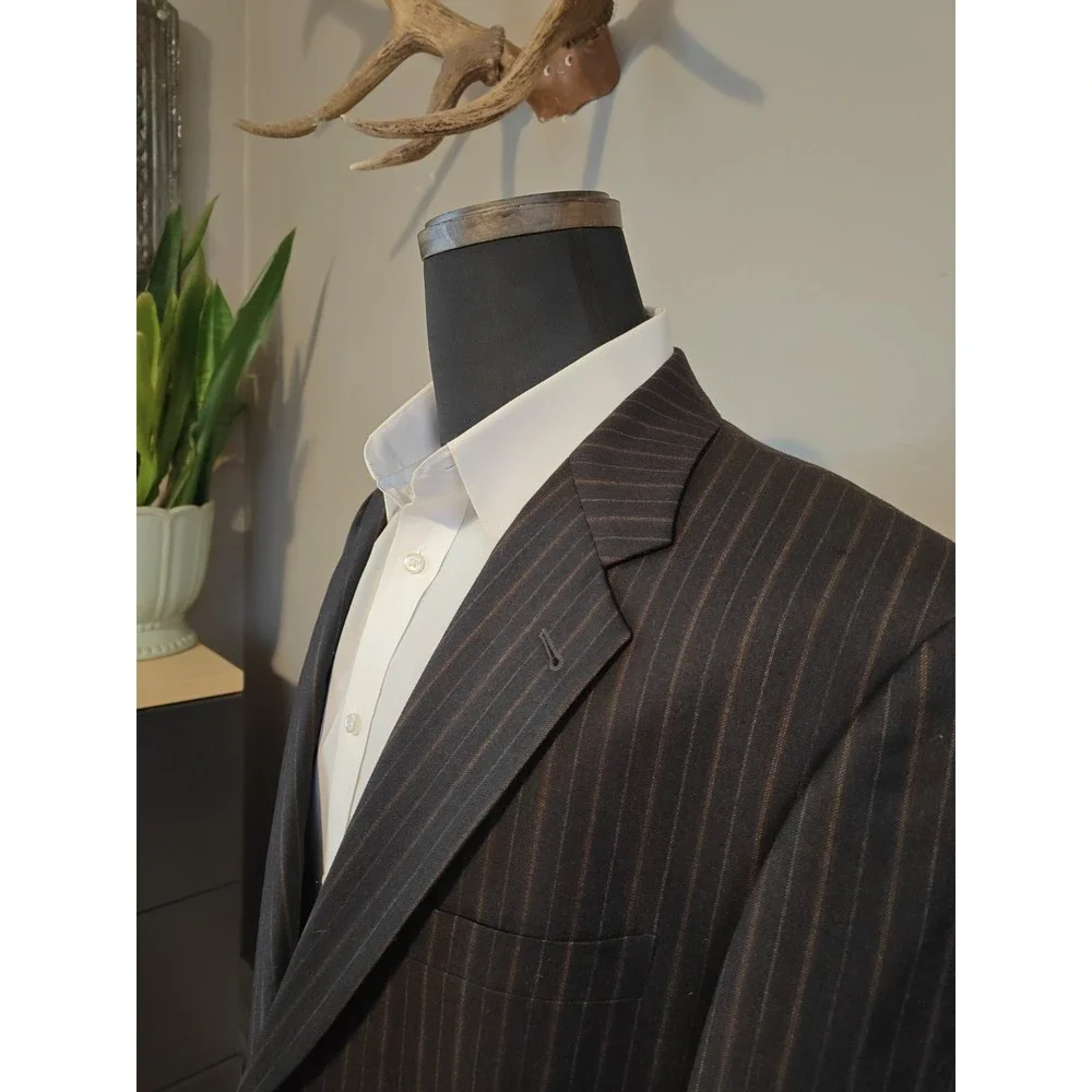 Joseph Abboud Wool Sport Coat 42L Black Brown Stripe USA 2 Button 1427/2